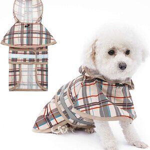 Dog Raincoat Hooded Slicker Poncho with Leash Hole Beige M